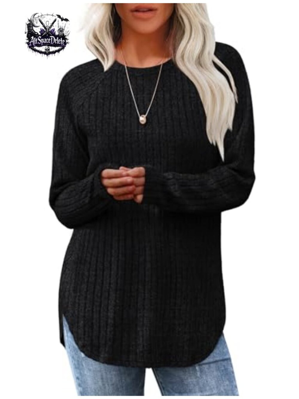Long Sleeve Tunic Top Women Loose Fit Crewneck Pullover Curved Hem